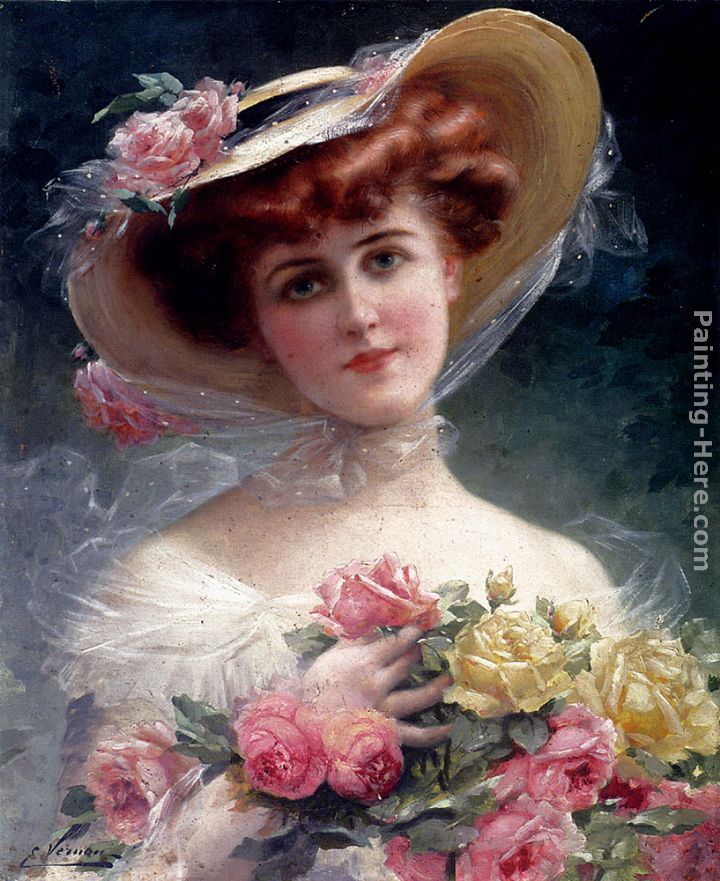 La Belle Aux Fleurs painting - Emile Vernon La Belle Aux Fleurs art painting